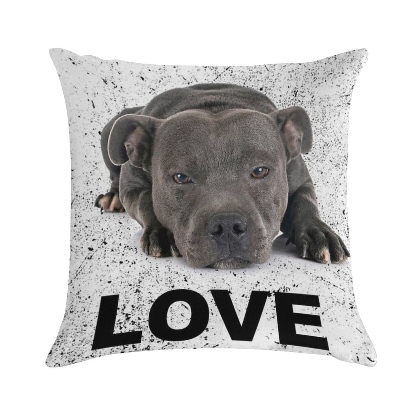Love Is 4 Paws & Waggy Tail Blue Staffordshire Bull Terrier Soft Washable Throw Pillow