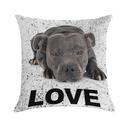 Love Is 4 Paws & Waggy Tail Blue Staffordshire Bull Terrier Soft Washable Throw Pillow