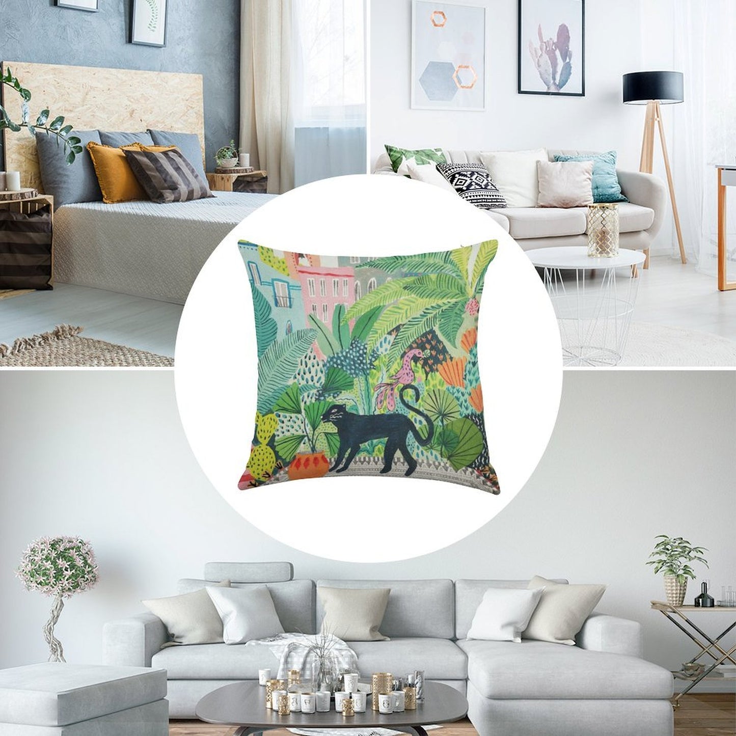 Jungle Panther Linen Throw Pillow Cover