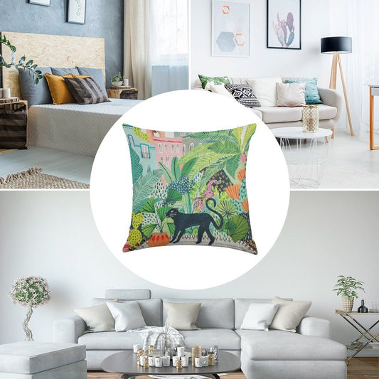 Jungle Panther Linen Throw Pillow Cover