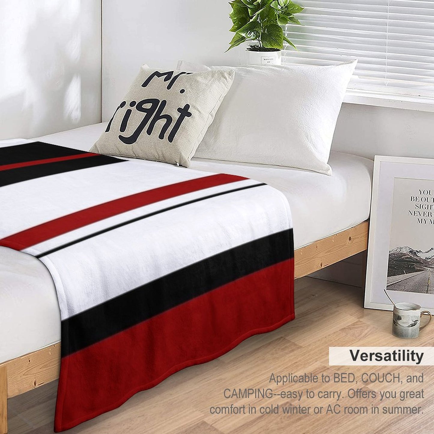 Red Black White Abstract Stripes Throw Blanket