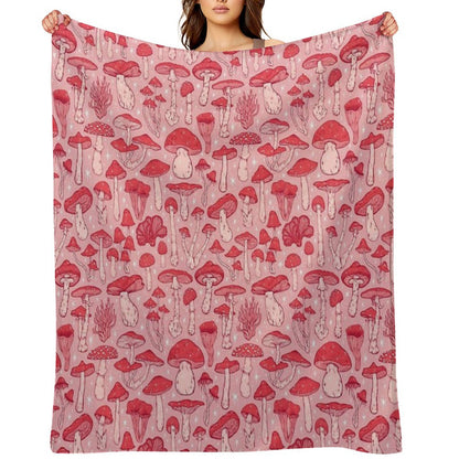 Deadly Mushrooms Red on Pink Throw Blanket