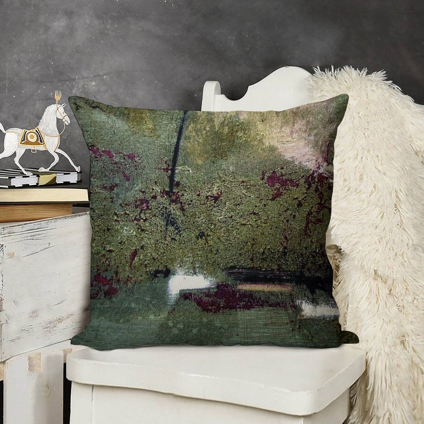 Sage And Plum Textured Abstract Linen Throw Pillow Cover