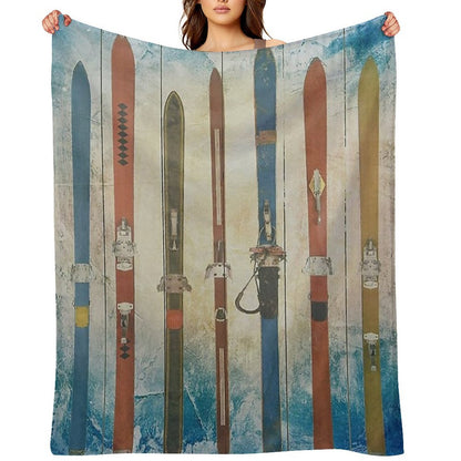 Skiing Sets Vintage Throw Blanket