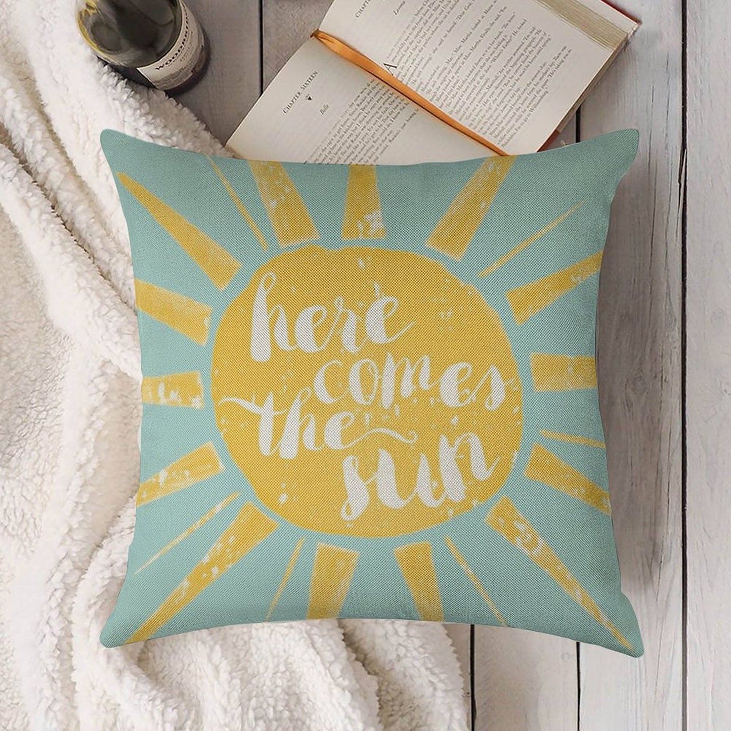 Here Comes The Sun Linen Throw Pillow Cover