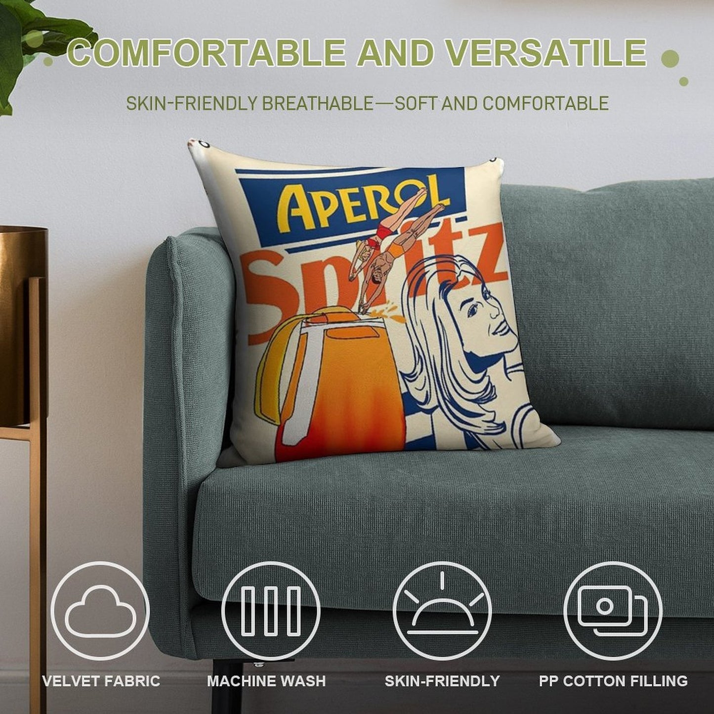 Aperol Spritz Art Print Soft Anti-Pilling Throw Pillow