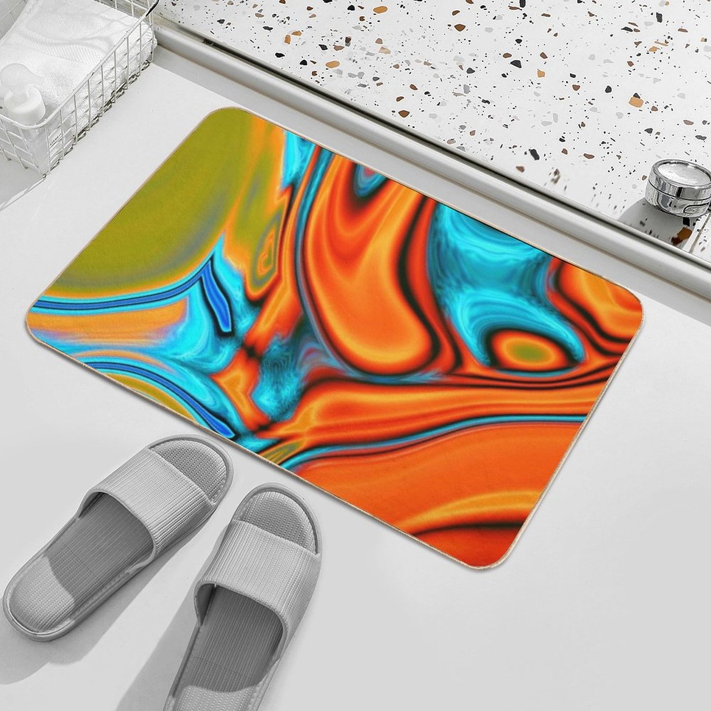 Vivid Modern Southwest Hipster Turquoise Orange Swirls Bath Mat