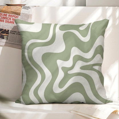 Liquid Swirl Contemporary Abstract Pattern in Sage Green And White Linen Throw Pillow Cover