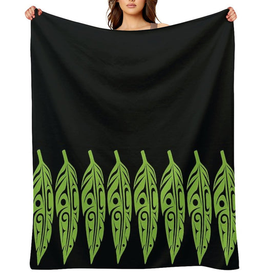 Feathers - Lime Green on Black Throw Blanket