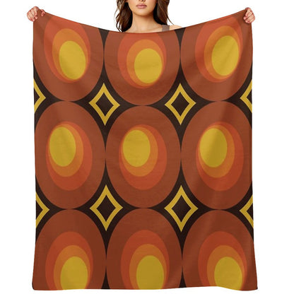 1970s Orange Mid-Century Modern Circle 2 Throw Blanket