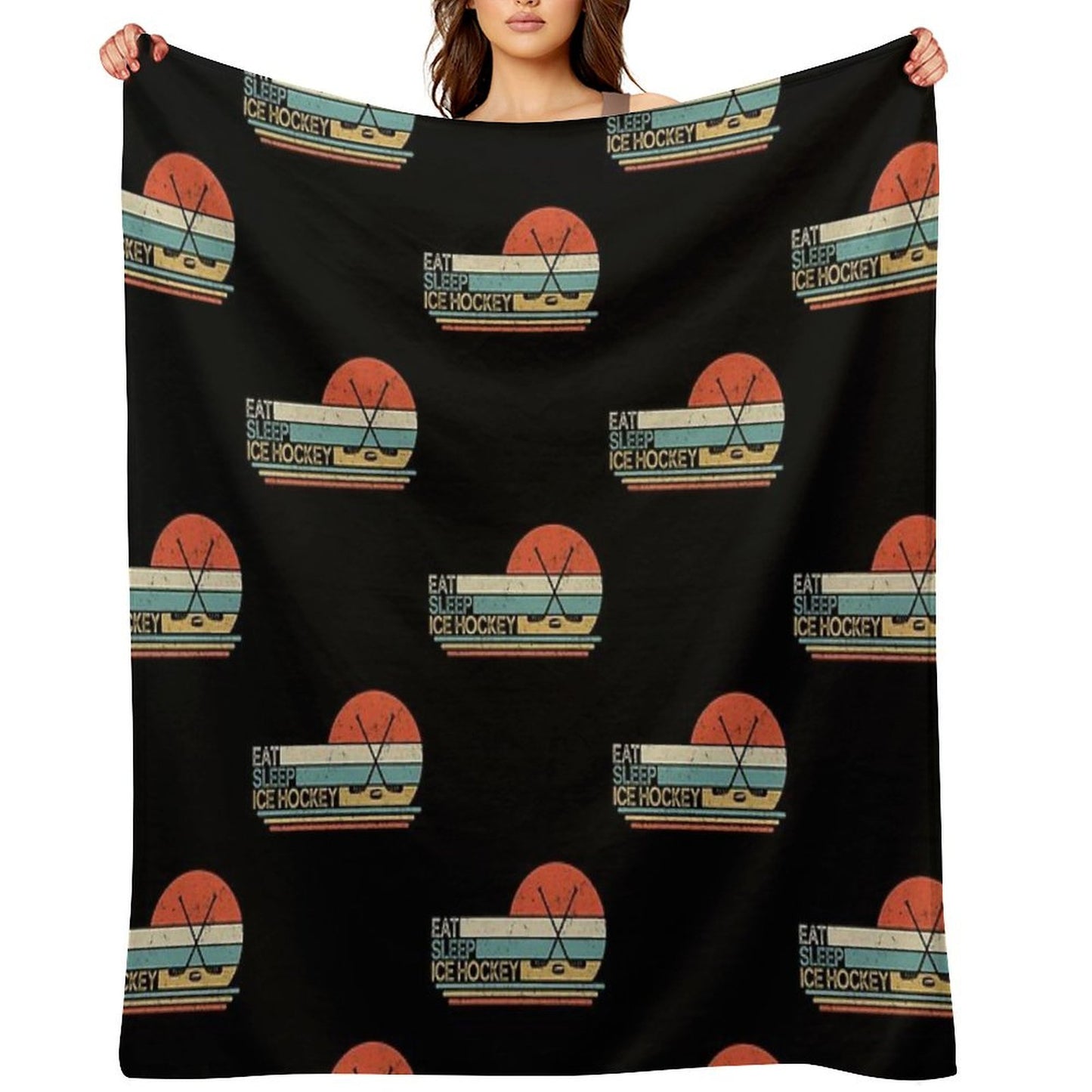 Ice Hockey Vintage Eat Sleep Throw Blanket