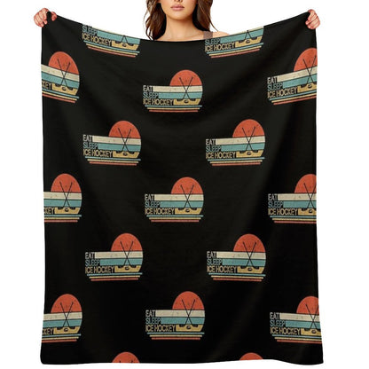 Ice Hockey Vintage Eat Sleep Throw Blanket