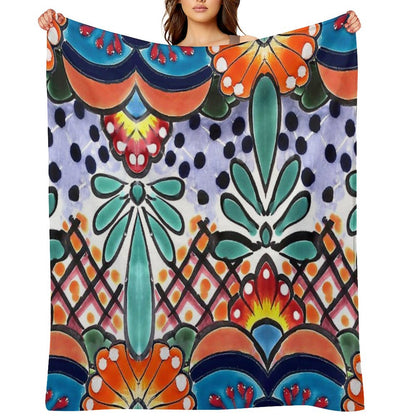 Colorful Talavera, Orange Accent, Mexican Tile Design Throw Blanket