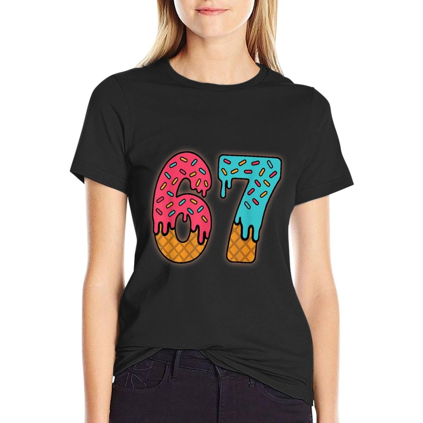 Six Seven Funny Ice Cream Drip Sports Cool Meme 67 Number  Slim-fit Cut T-Shirt