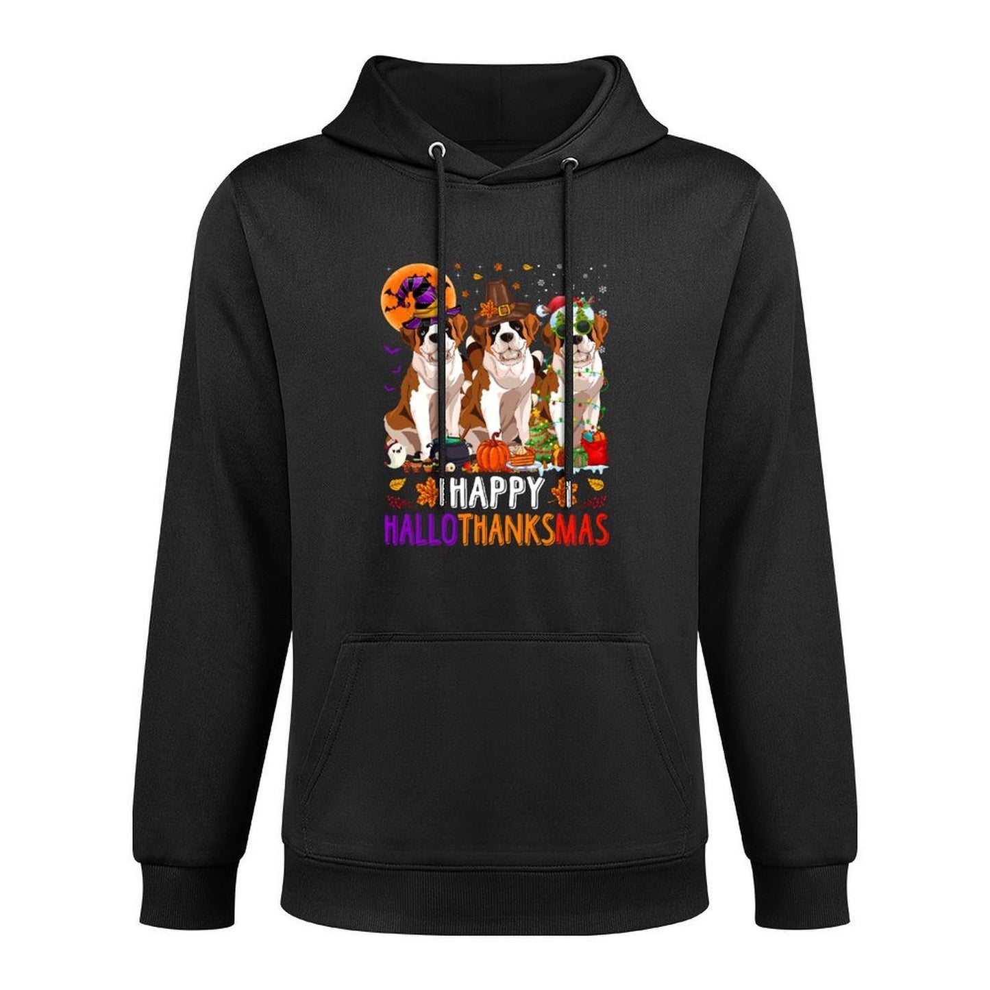 Happy Hallothanksmas Bernard Dog Halloween Christmas Medium-Weight Fabric Hoodie