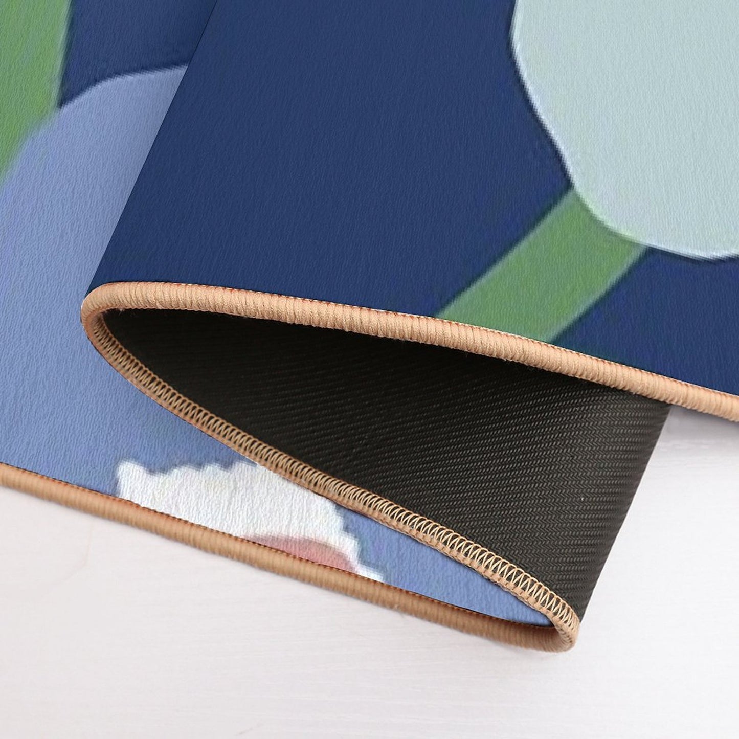 Iconic Retro Scandinavian Floral Pattern in Blue And Green Bath Mat