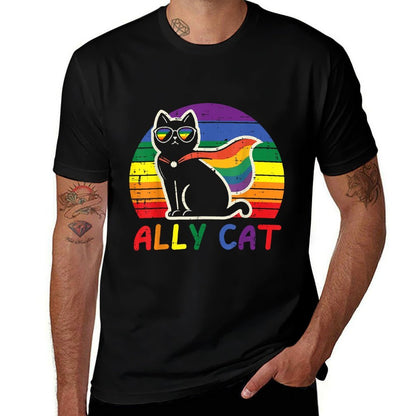 Gay Pride Month Ally Cat Funny LGBTQ Rainbow Men Women Kids  Graphic-printed T-Shirt