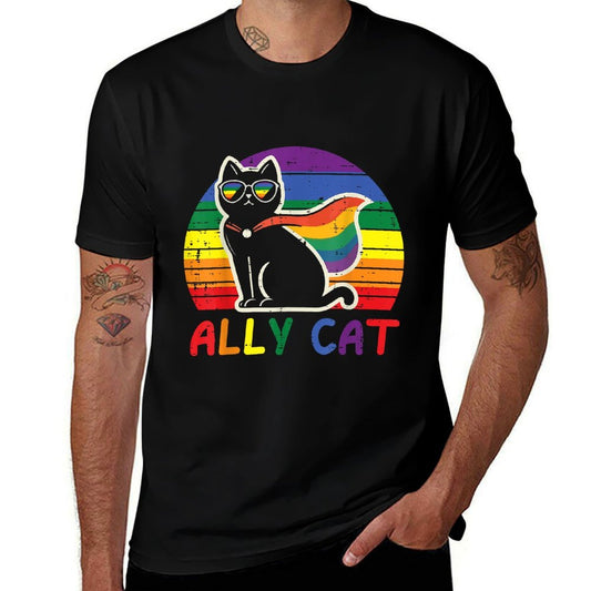 Gay Pride Month Ally Cat Funny LGBTQ Rainbow Men Women Kids  Graphic-printed T-Shirt