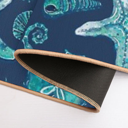 Watercolor Shells And Sea Creatures - Original Collection-on Navy Blue  Long-Lasting Bath Mat