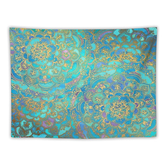 Sapphire & Jade Stained Glass Mandalas Tapestry