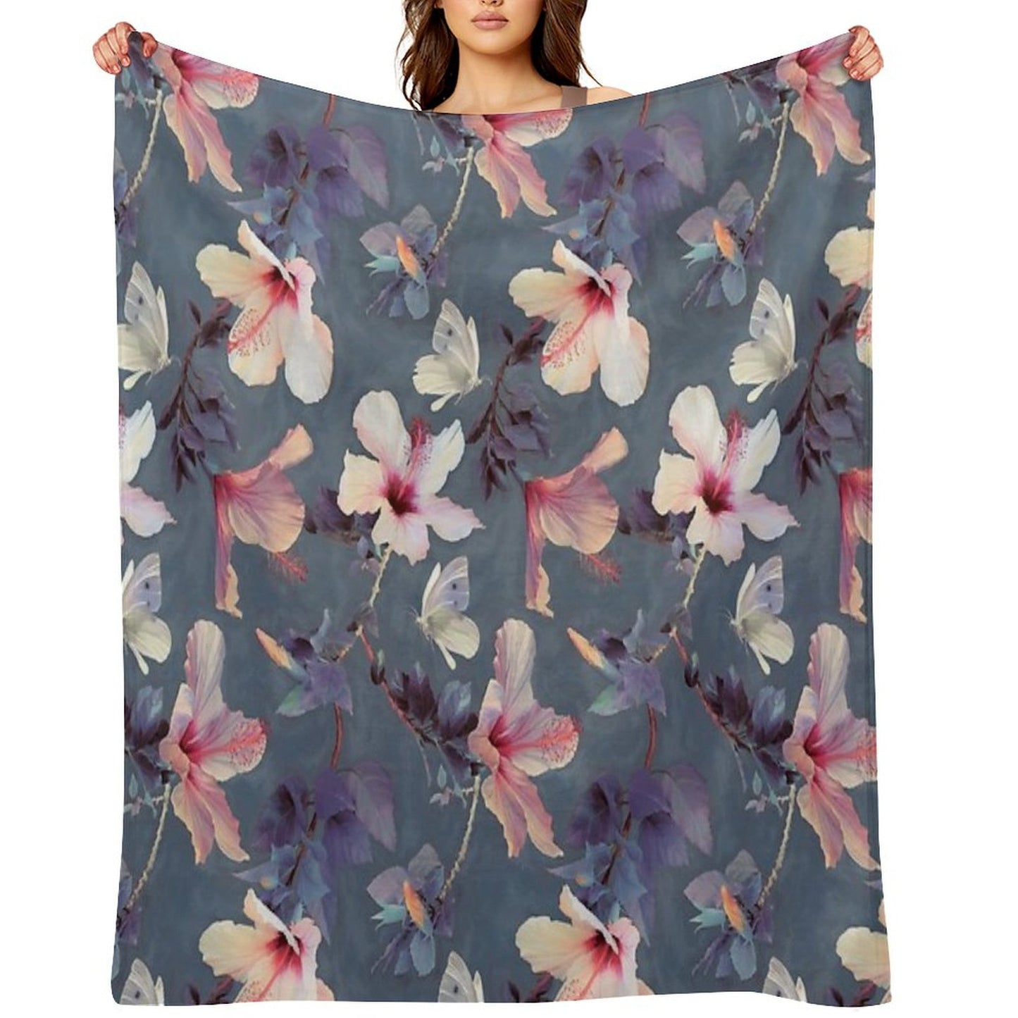 Butterflies And Hibiscus Flowers - A Painted Pattern Throw Blanket