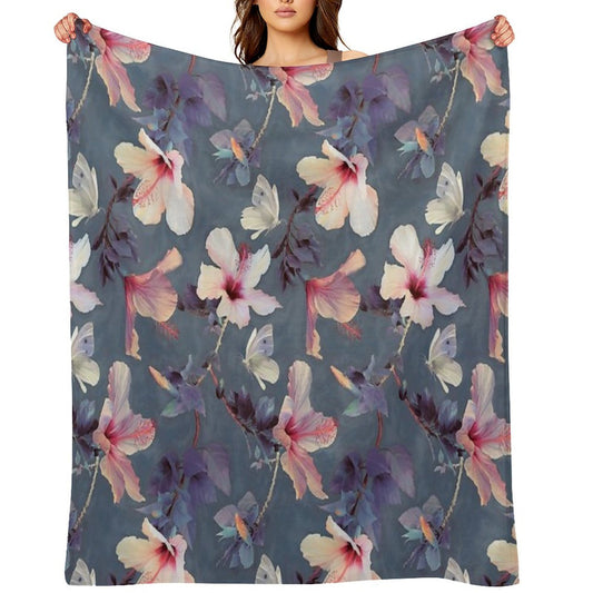 Butterflies And Hibiscus Flowers - A Painted Pattern Throw Blanket