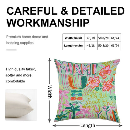 Miami Collage Linen Throw Pillow Cover
