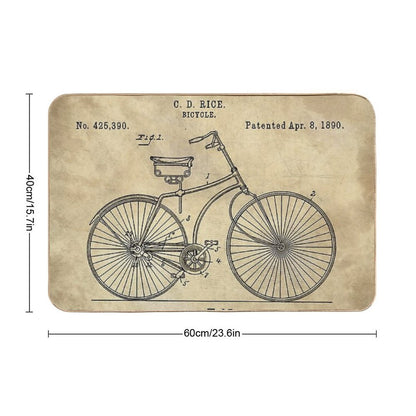 Antique Bicycle Blueprint Patent Drawing Plan, Industrial Farmhouse Bath Mat