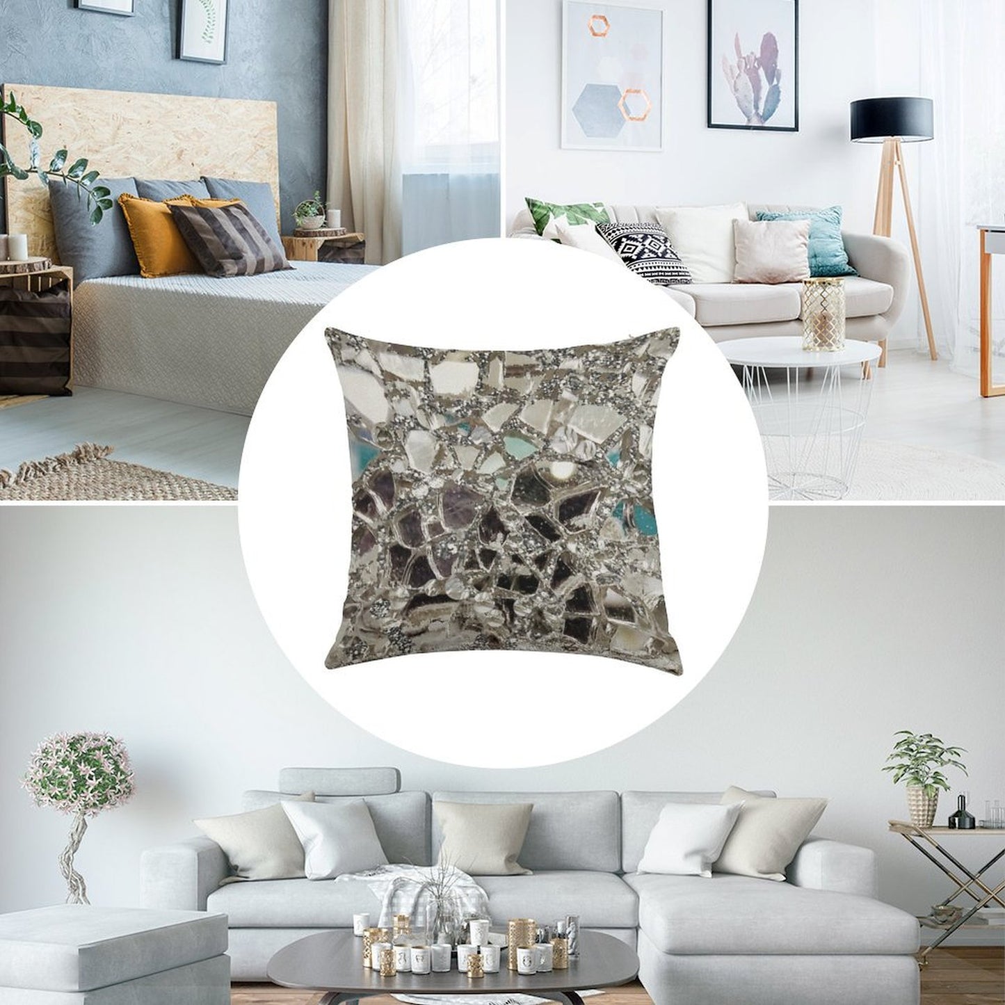 Photographic Image Sparkly Silver Glitter, Glass And Mirror Linen Throw Pillow Cover