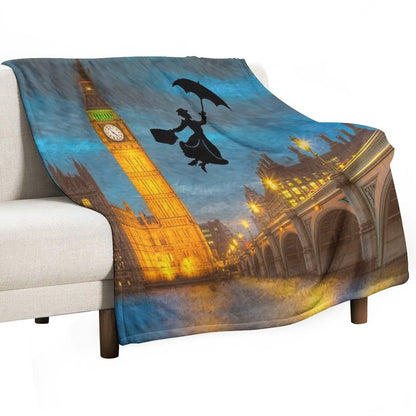 Magical Nanny Over London Throw Blanket