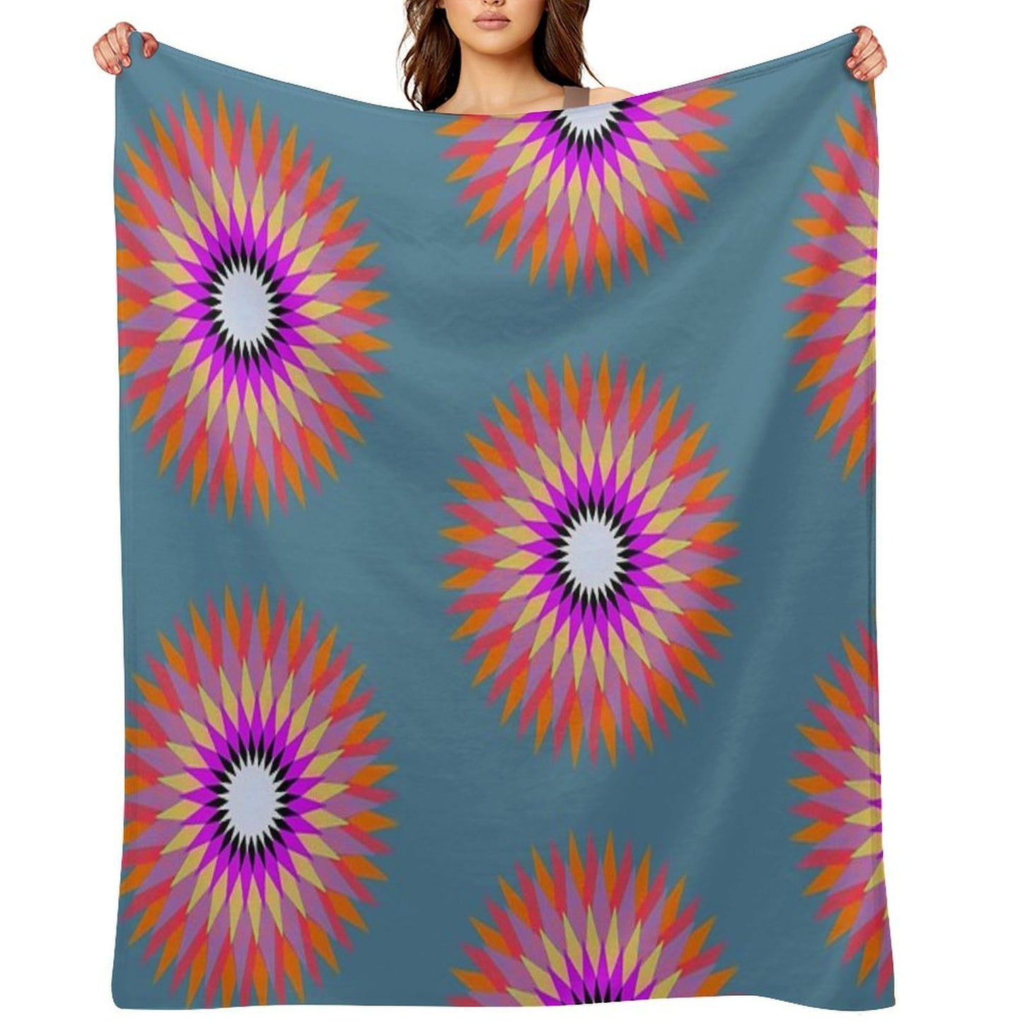 Psychedelic Geometric Flower Mandala Throw Blanket