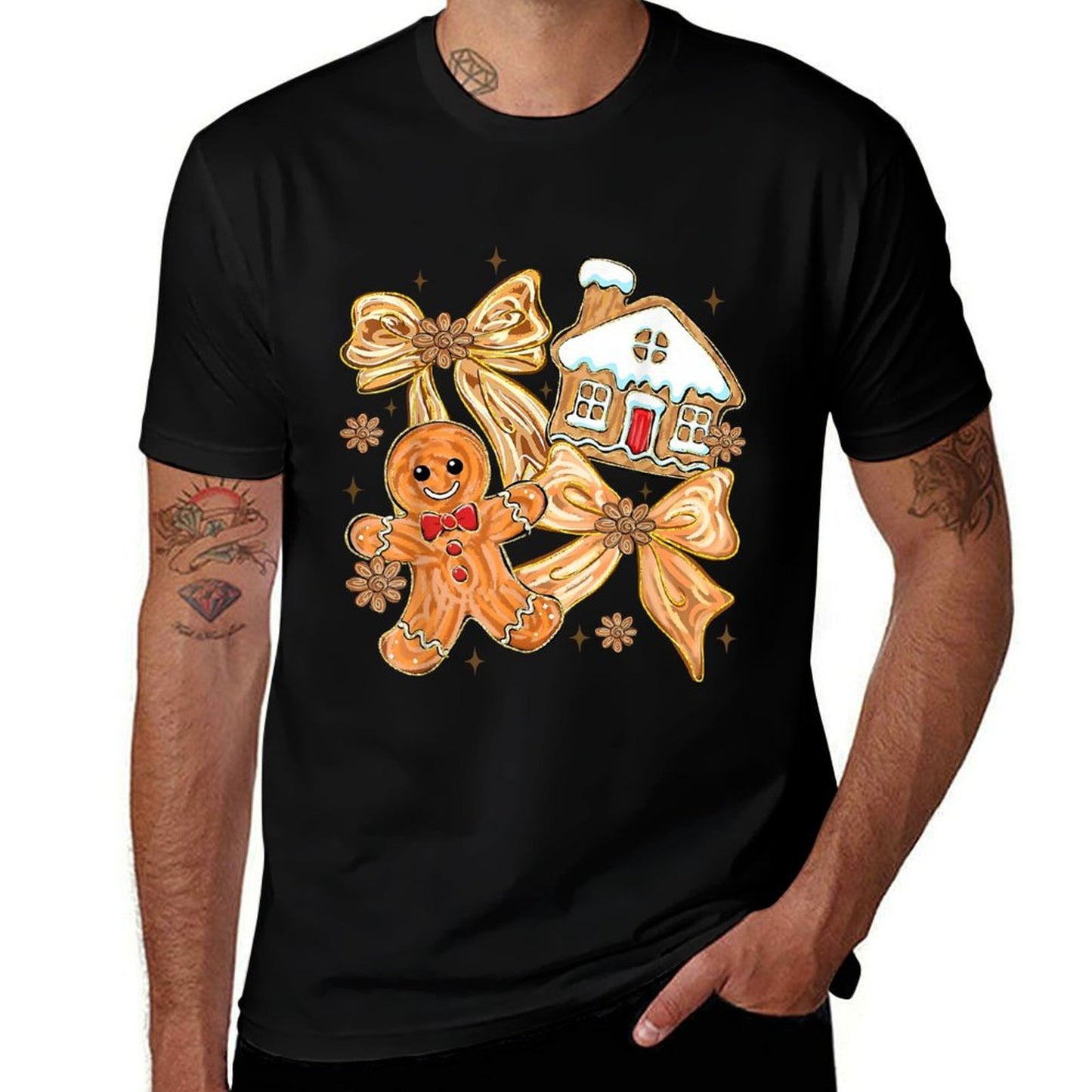 Cute Gingerbread Coquette Bow Christmas Women Kids Girls  Summer-ready Fabric T-Shirt