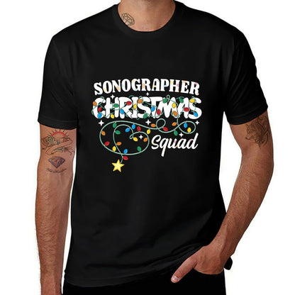 Sonographer Christmas Squad Ultrasound Technician Xmas Light  Ribbed Collar T-Shirt