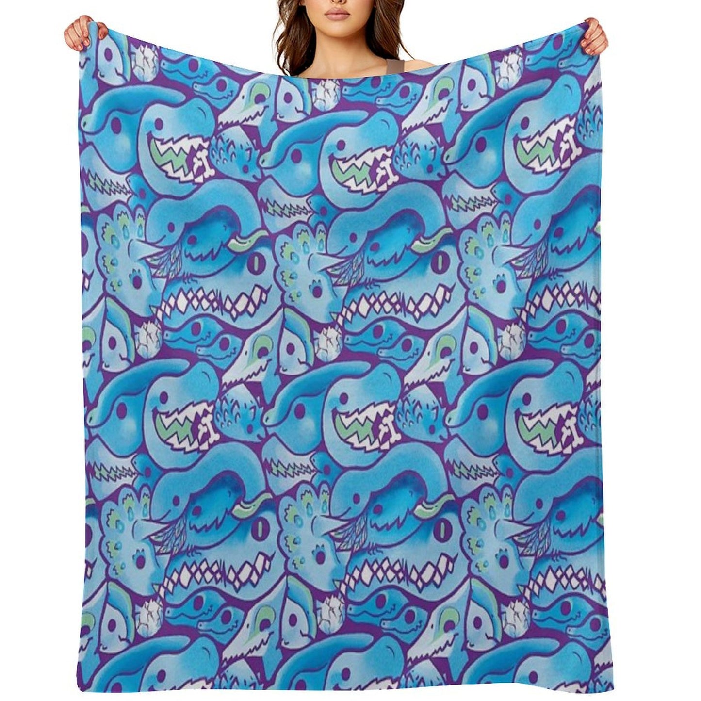 Dinosaur Pattern in Blue Throw Blanket