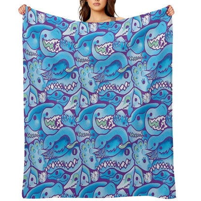 Dinosaur Pattern in Blue Throw Blanket