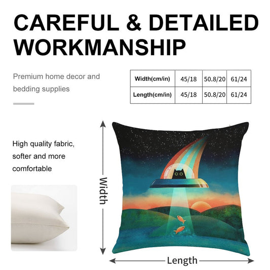 The Purrfect Alien Linen Throw Pillow Cover