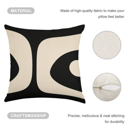 Retro Piquet Mid Century Modern Abstract Pattern 2 in Black And Almond Cream Linen Throw Pillow Cover