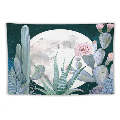 Cactus Nights Pretty Pink And Blue Desert Stars Cacti Illustration Tapestry