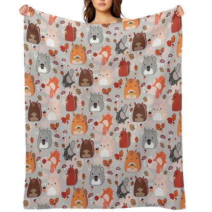 Kawaii Squirrels Throw Blanket