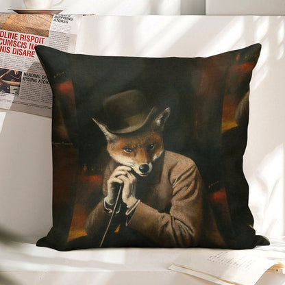 Edwardian Gentleman Fox Linen Throw Pillow Cover