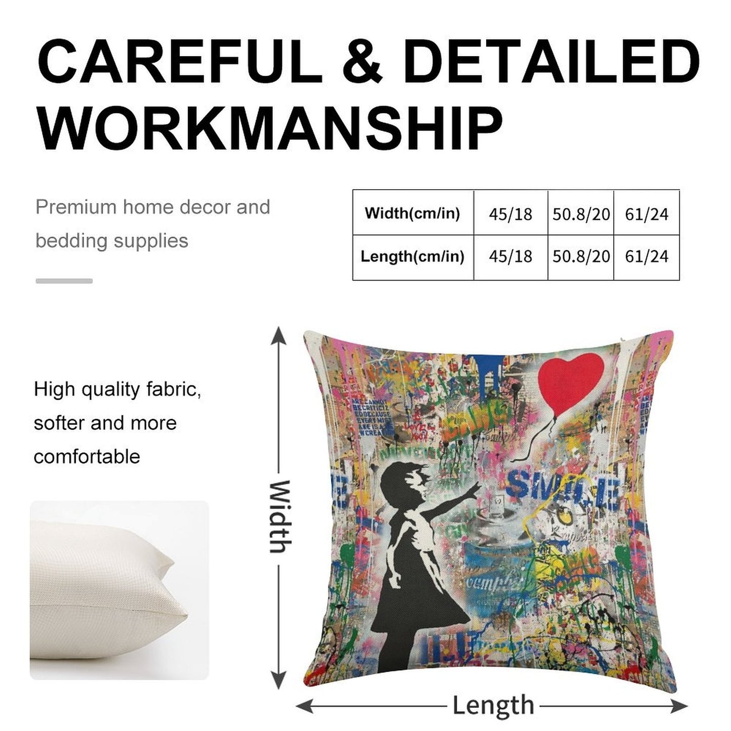 Balloon Girl Street Art Mashup Linen Throw Pillow Cover