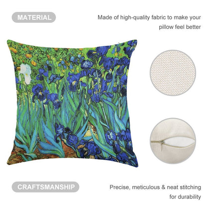 Van Gogh HDR Garden Irises Linen Throw Pillow Cover
