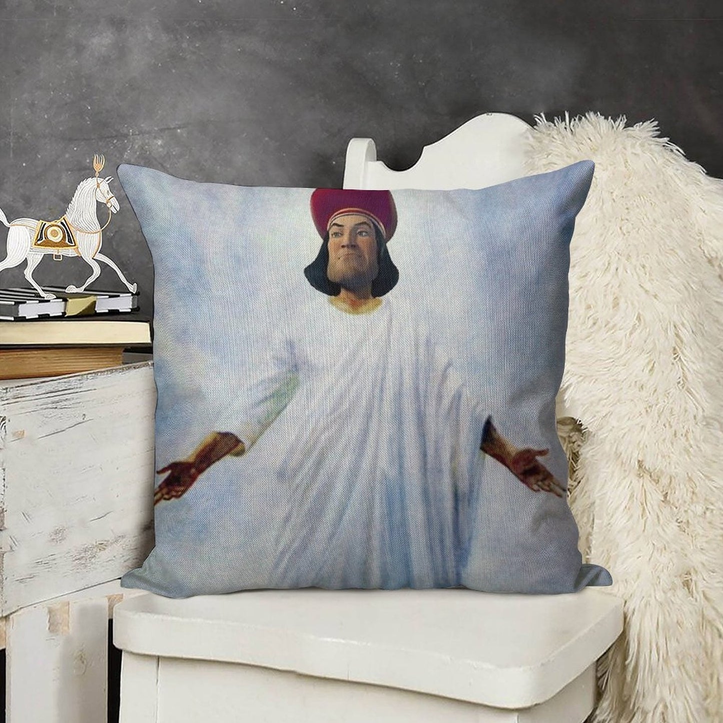 Lord Farquaad As God Linen Throw Pillow Cover