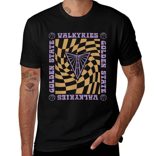 WNBA Golden State Valkyries Retro Wavy Checkerboard  Cotton T-Shirt