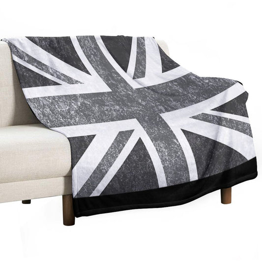Union Jack Vintage Grayscale - United Kingdom Flag Throw Blanket