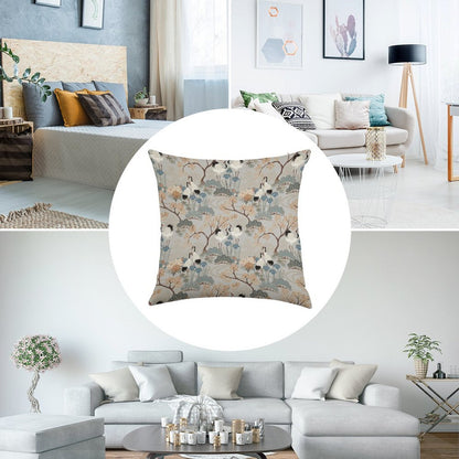 Japanese Garden Gray Linen Throw Pillow Cover