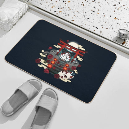 Moonlit Kitsune Shrine Teacup  Pet-Safe Bath Mat