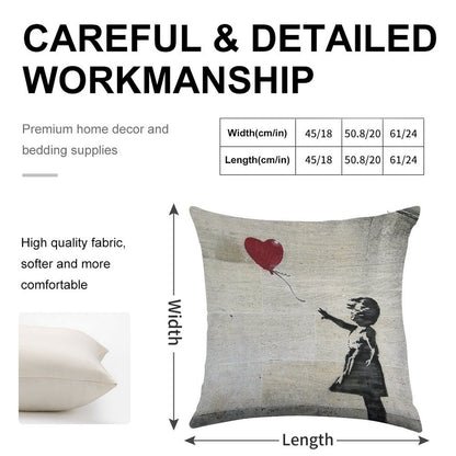 Banksy's Girl with A Red Balloon Linen Throw Pillow Cover
