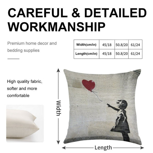 Banksy's Girl with A Red Balloon Linen Throw Pillow Cover