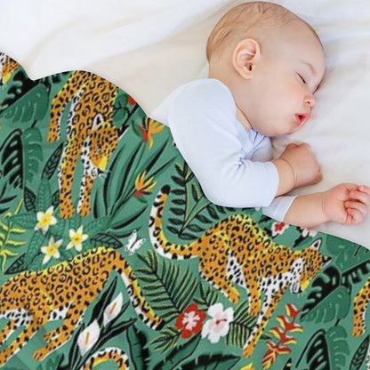 Dancing Jaguar Jungle - Green Throw Blanket